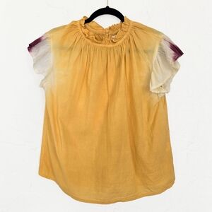 THML Dip Dyed Yellow Purple Flutter Sleeve Top, S